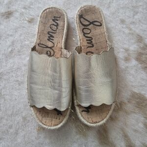 Sam Edelman Gold Scalloped Espadrille Slides